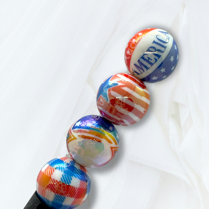 4th of July Theme UV Printed 16mm Beads - 20pc.