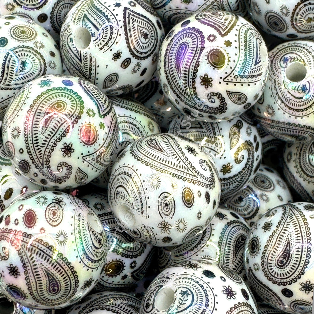 Paisley Bandana Printed 16mm Acrylic Beads - 20pc.
