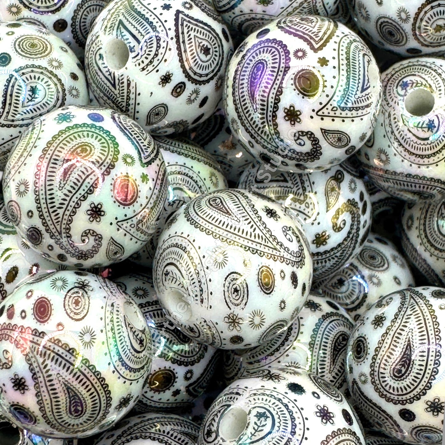 Paisley Bandana Printed 16mm Acrylic Beads - 20pc.