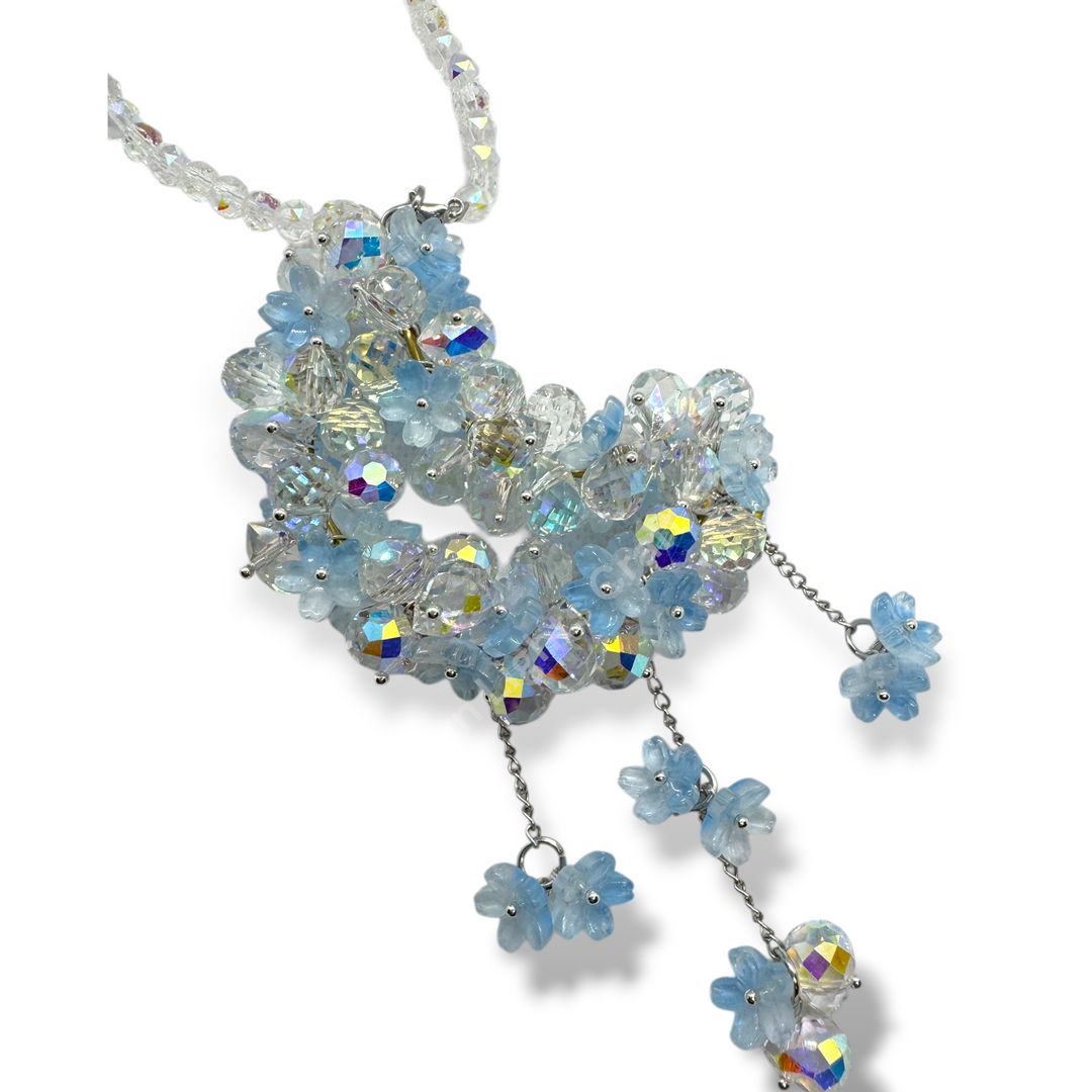 AB and Blue Flower Crystal Moon Suncatcher Car Charm
