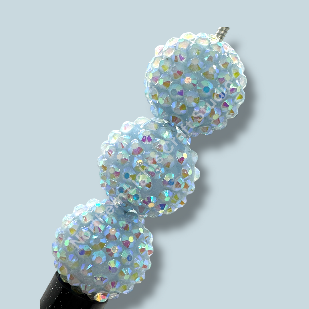 Baby Blue Ice 20mm Acrylic Rhinestone Bubblegum Beads - 10pc.