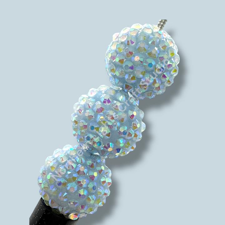 Baby Blue Ice 20mm Acrylic Rhinestone Bubblegum Beads - 10pc.