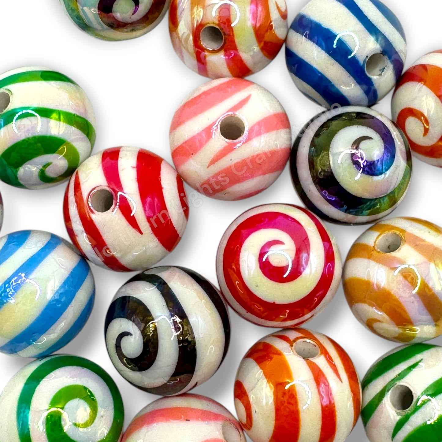 Acrylic UV Coated Swirl Printed Beads -16mm - 20pc.