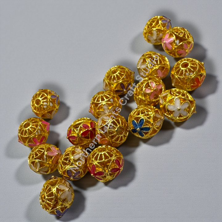 Copper Base Gold Plated Enamel Flower 10mm Beads - 10pc.  Mix