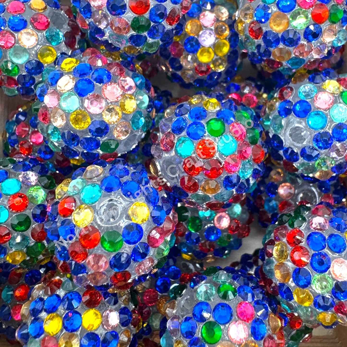 Multicolor Confetti 20mm Acrylic Rhinestone Bubblegum Beads - 10pc.