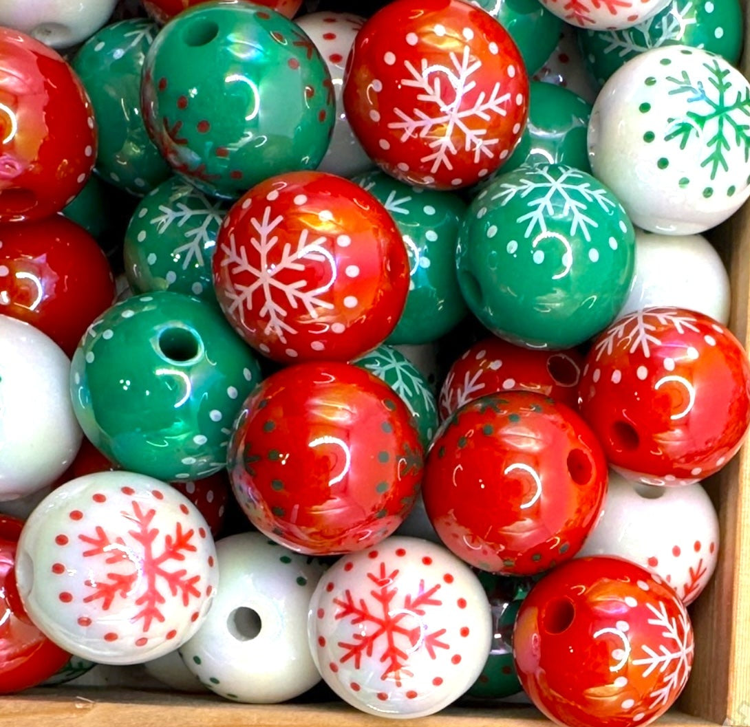 16mm Christmas Acrylic Printed Mix - 10 pc.