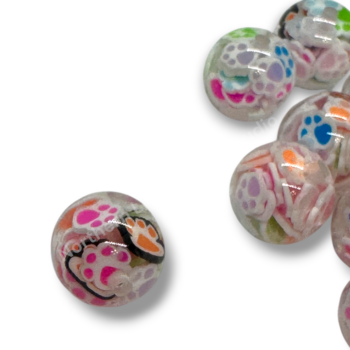 Paw Colorful Premium Confetti 16mm Resin Beads - 10pc.
