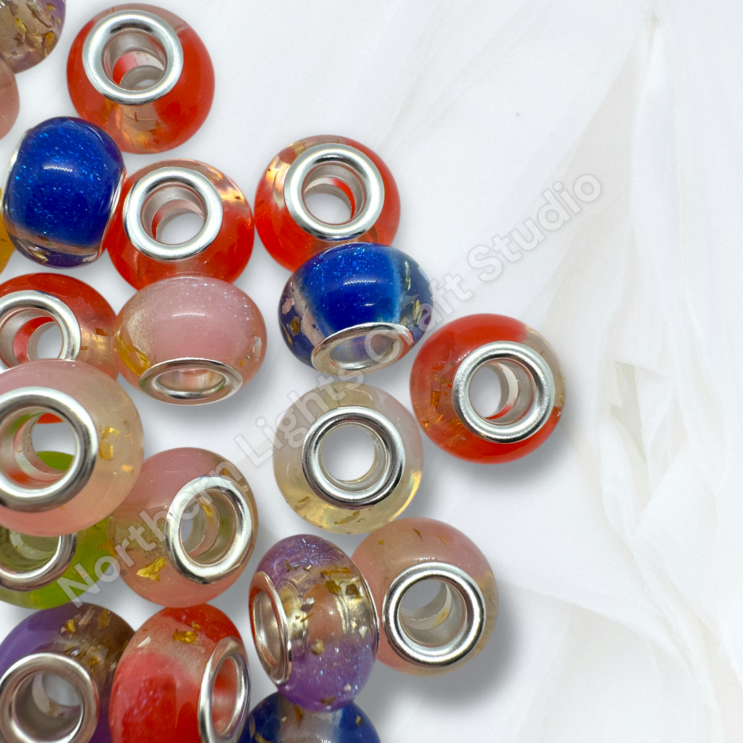 Galaxy Gold Flake Acrylic 14mm Large Hole Spacer Beads - 25pc. Mix