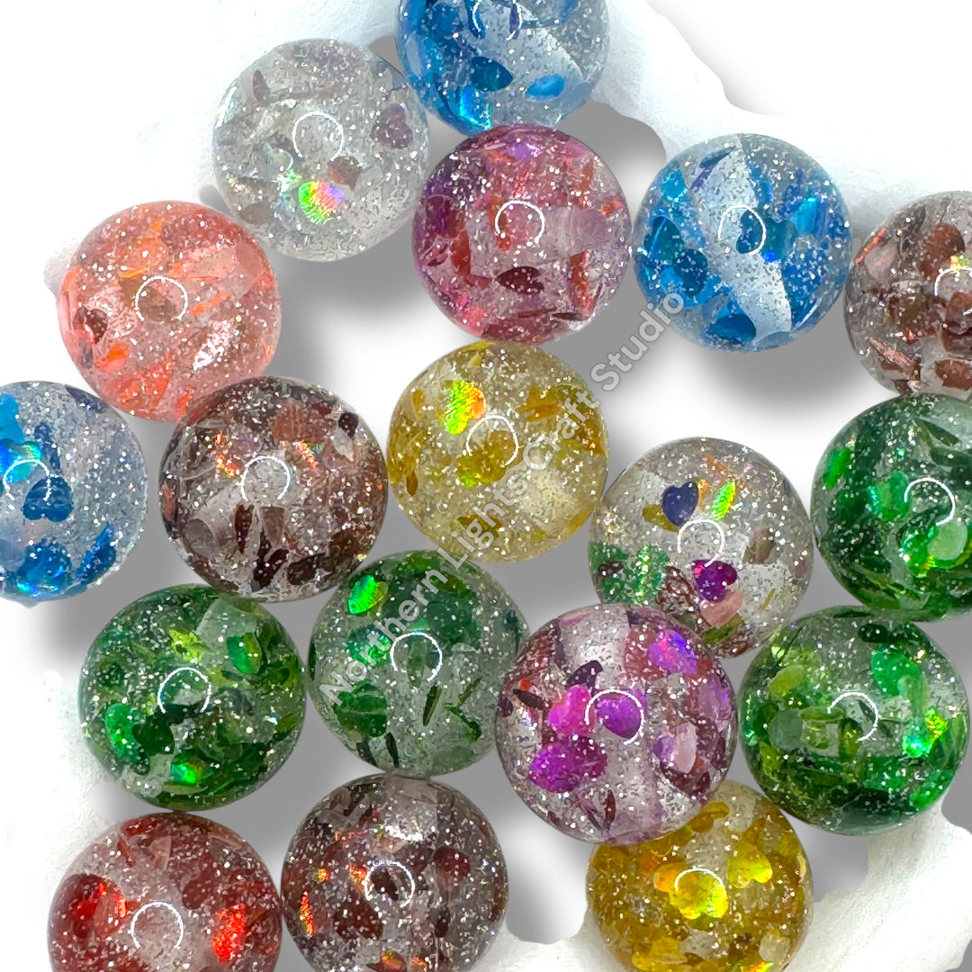 Glitter Foil Heart Beads 16mm - 20pc.