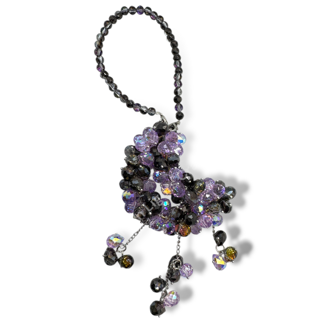 Black and Purple Crystal Moon Suncatcher / Moon Car Charm