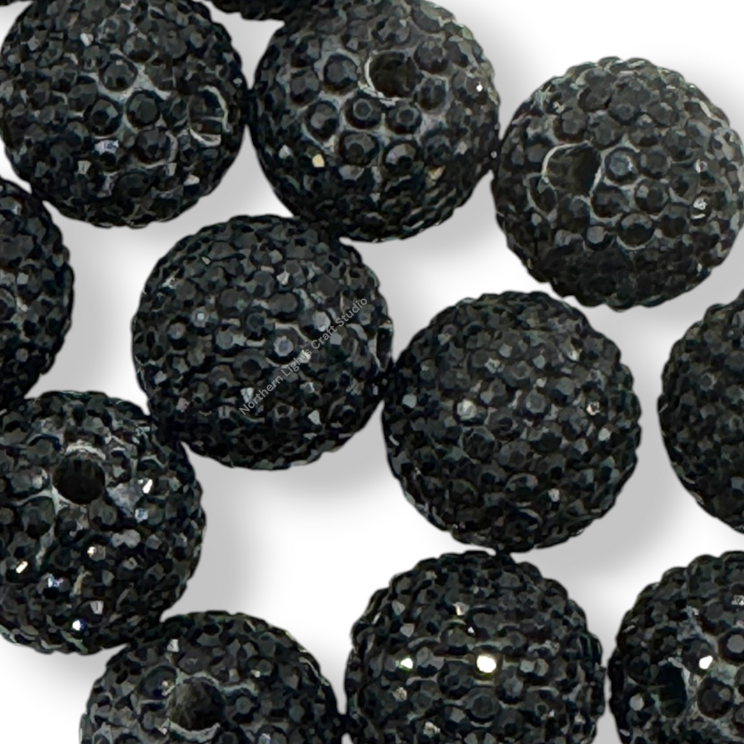 Black Rhinestone Clay Base 16mm Beads- 10pc.