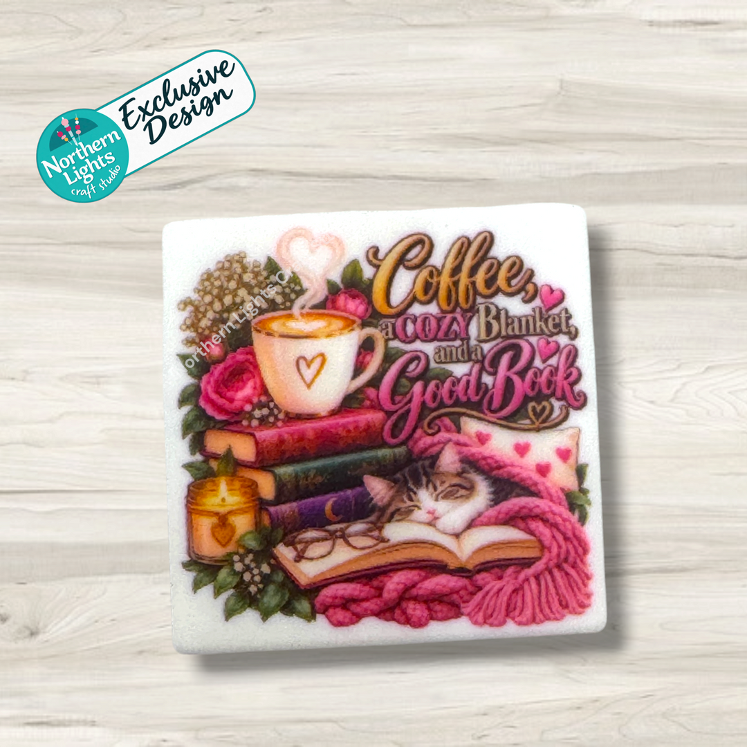 Coffe, Cozy Blanket, and Good Books Printed Silicone Focal - Exclusive Design!