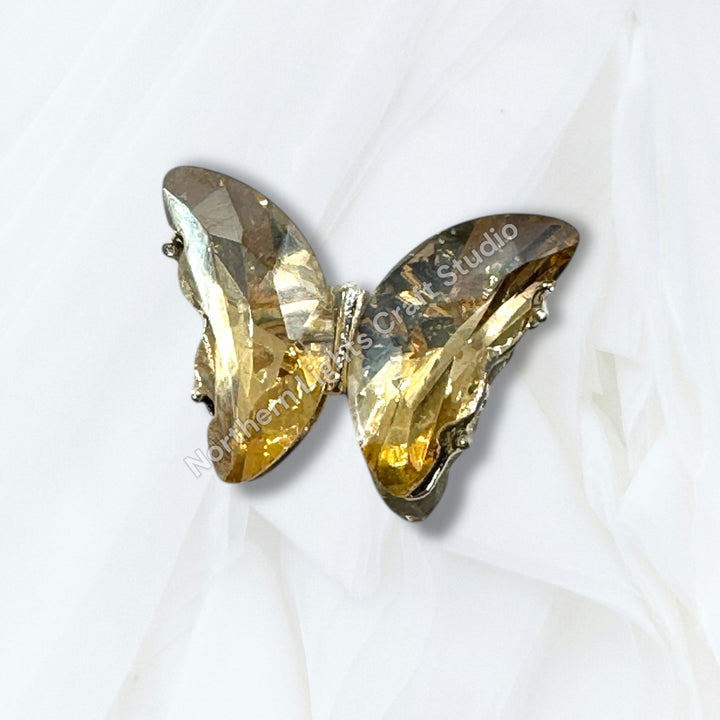 Metal Alloy Silver Crystal Butterfly Bead -2pc.