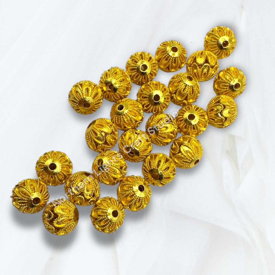 Textured Metal Filigree Copper Base Beads - 5 pc.