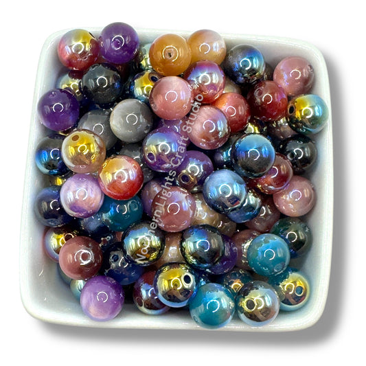 UV Cat Eye Shiny 12mm Dark Color Mix -25pc