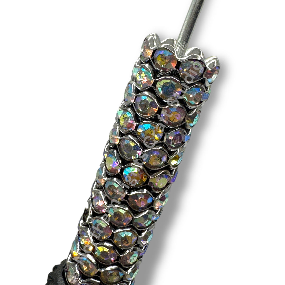 GunMetal Rhinestone 12mm Spacers -25pcs. (Clear or AB, Wavy or Round)