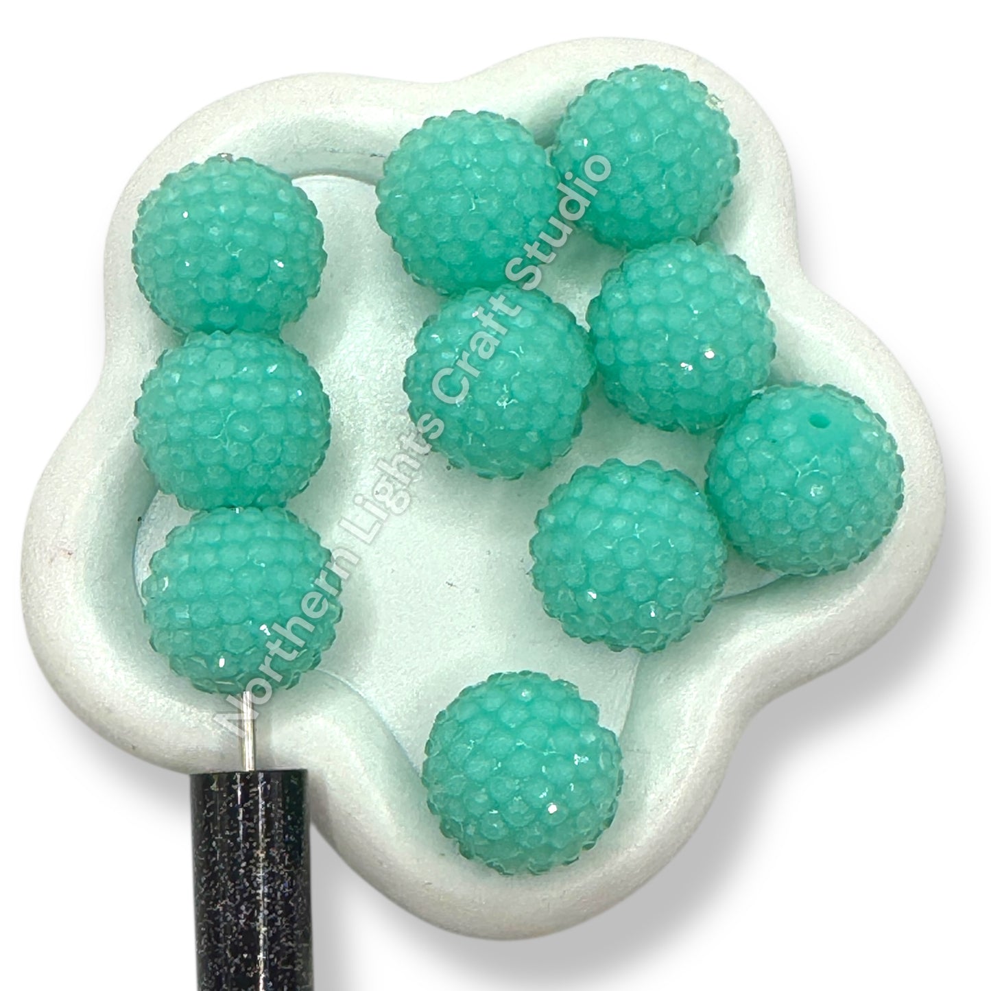 Teal Jelly Acrylic Rhinestone Bubblegum Beads - 10pc.