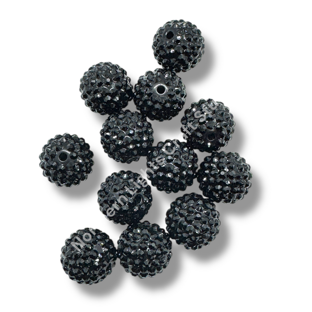Black 20mm Acrylic Rhinestone Bubblegum Beads - 10pc.