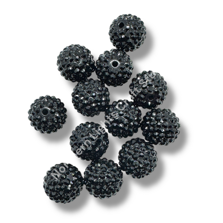 Black 20mm Acrylic Rhinestone Bubblegum Beads - 10pc.