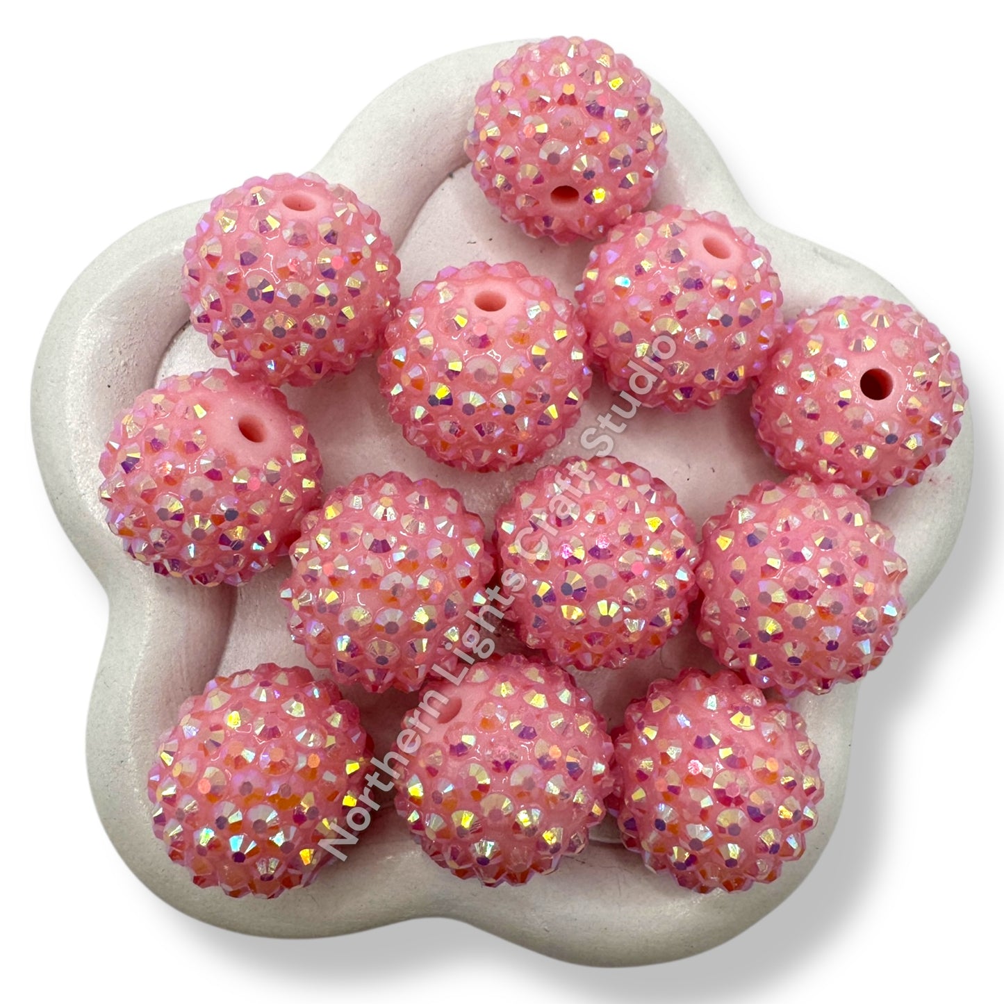 Pink AB 20mm Acrylic Rhinestone Bubblegum Beads - 10pc.