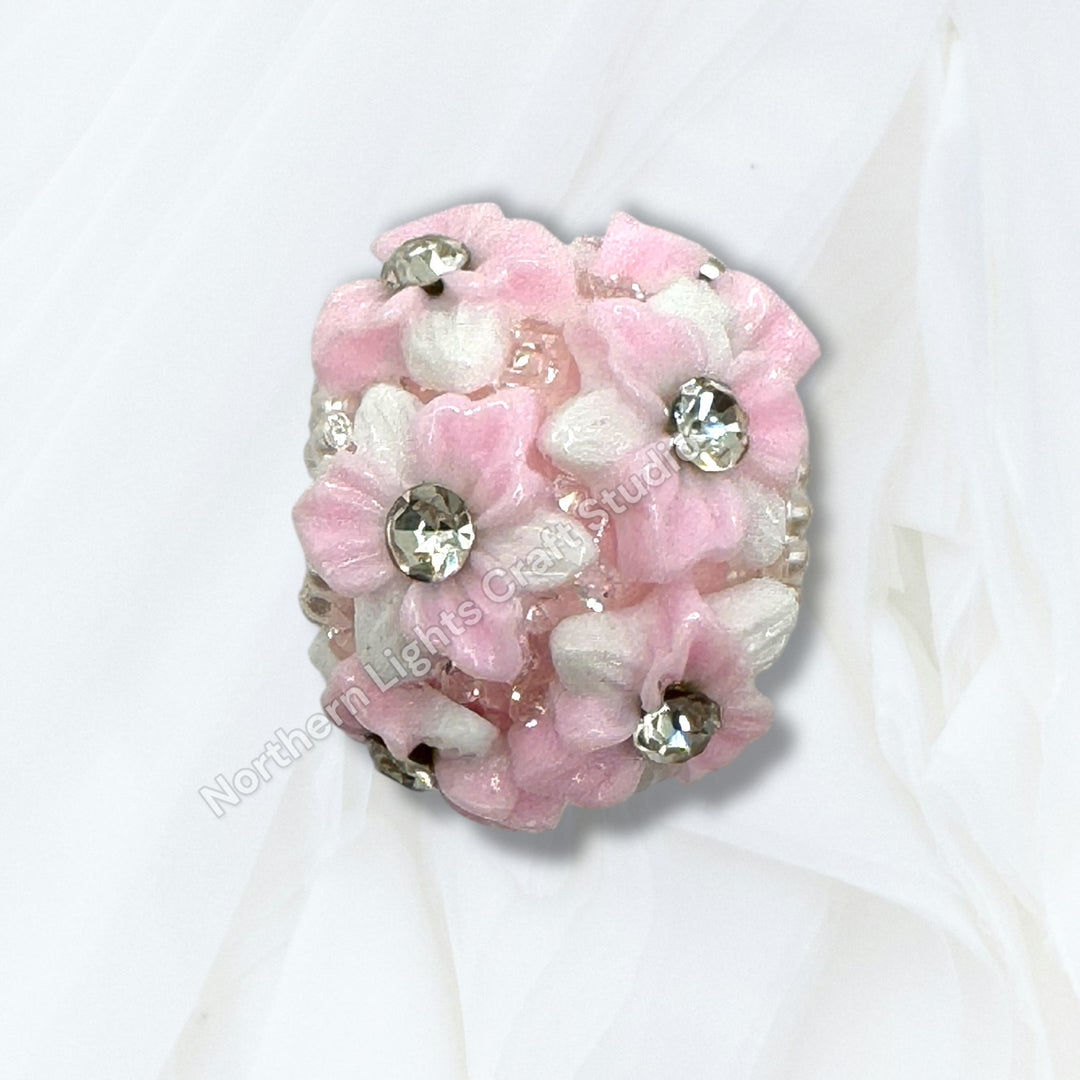 Flower Charm Fancy Bead With Rhinestone Accents -10pc. Mix