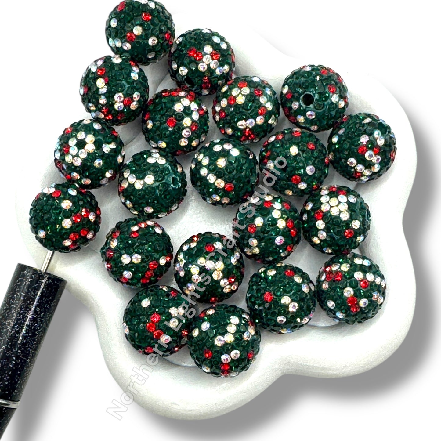 Christmas Rhinestone Beads-16mm - 10pc.
