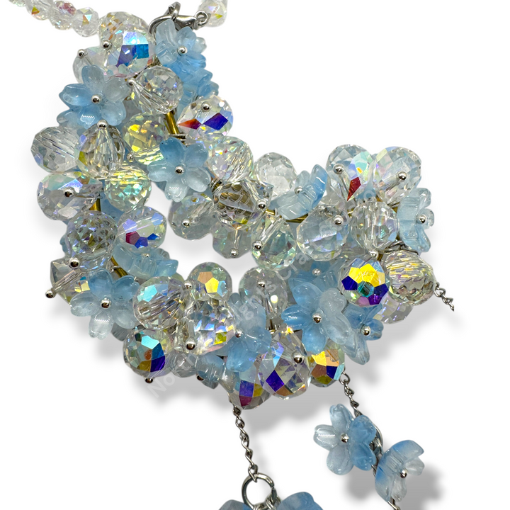 AB and Blue Flower Crystal Moon Suncatcher Car Charm