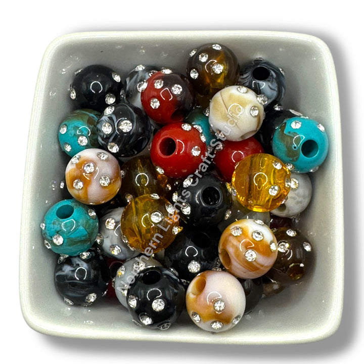 Marble Rhinestone Accent 16mm Acrylic Beads - 20pc.