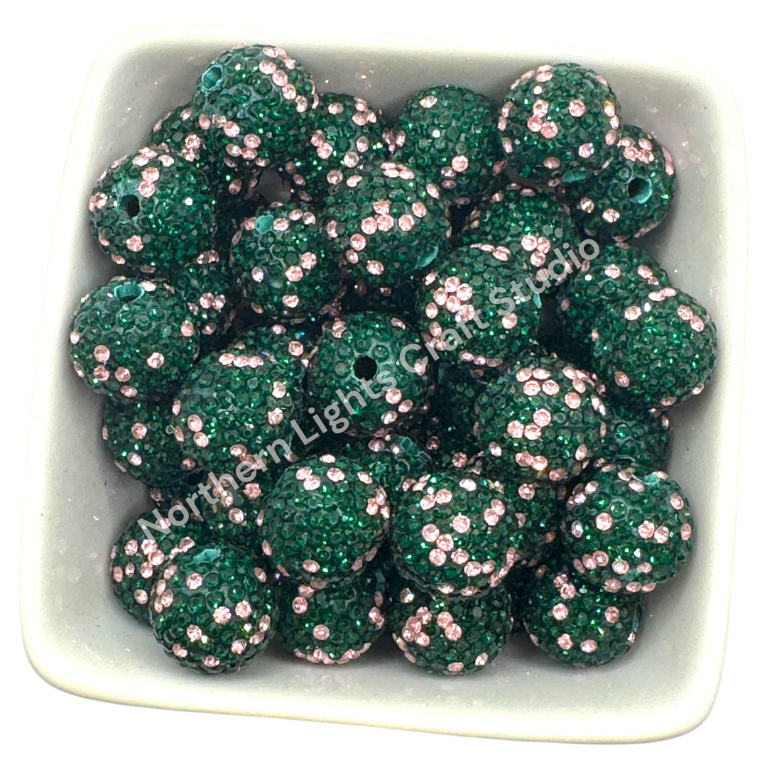 Pink and Green Multi Clay Base Rhinestone Beads-16mm - 10pc.