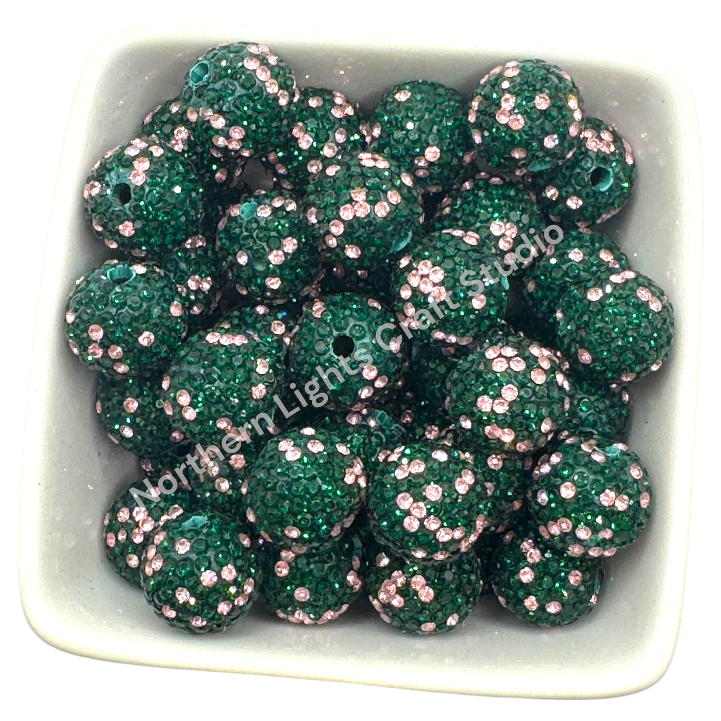 Pink and Green Multi Rhinestone Beads-16mm - 10pc.
