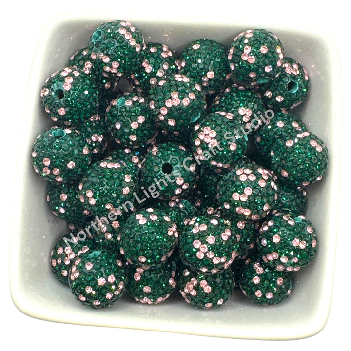 Pink and Green Multi Clay Base Rhinestone Beads-16mm - 10pc.