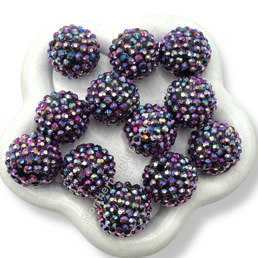 Dark Purple Purple Pink AB Acrylic 20mm Rhinestone Bubblegum Beads - 10pc.