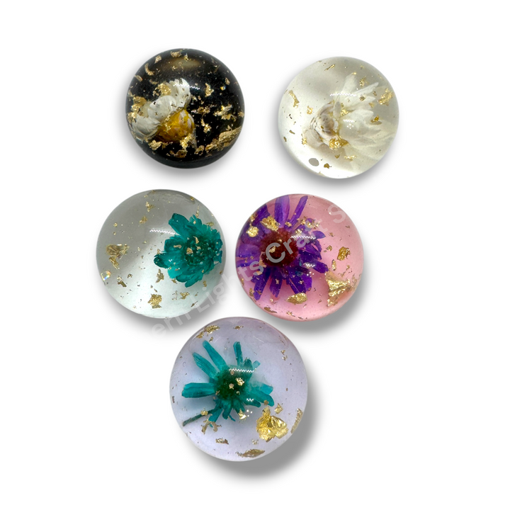 Mini Flower Gold Flake 20mm Globe Pen Topper - 5pc. Mix LIMITED QUANTITY