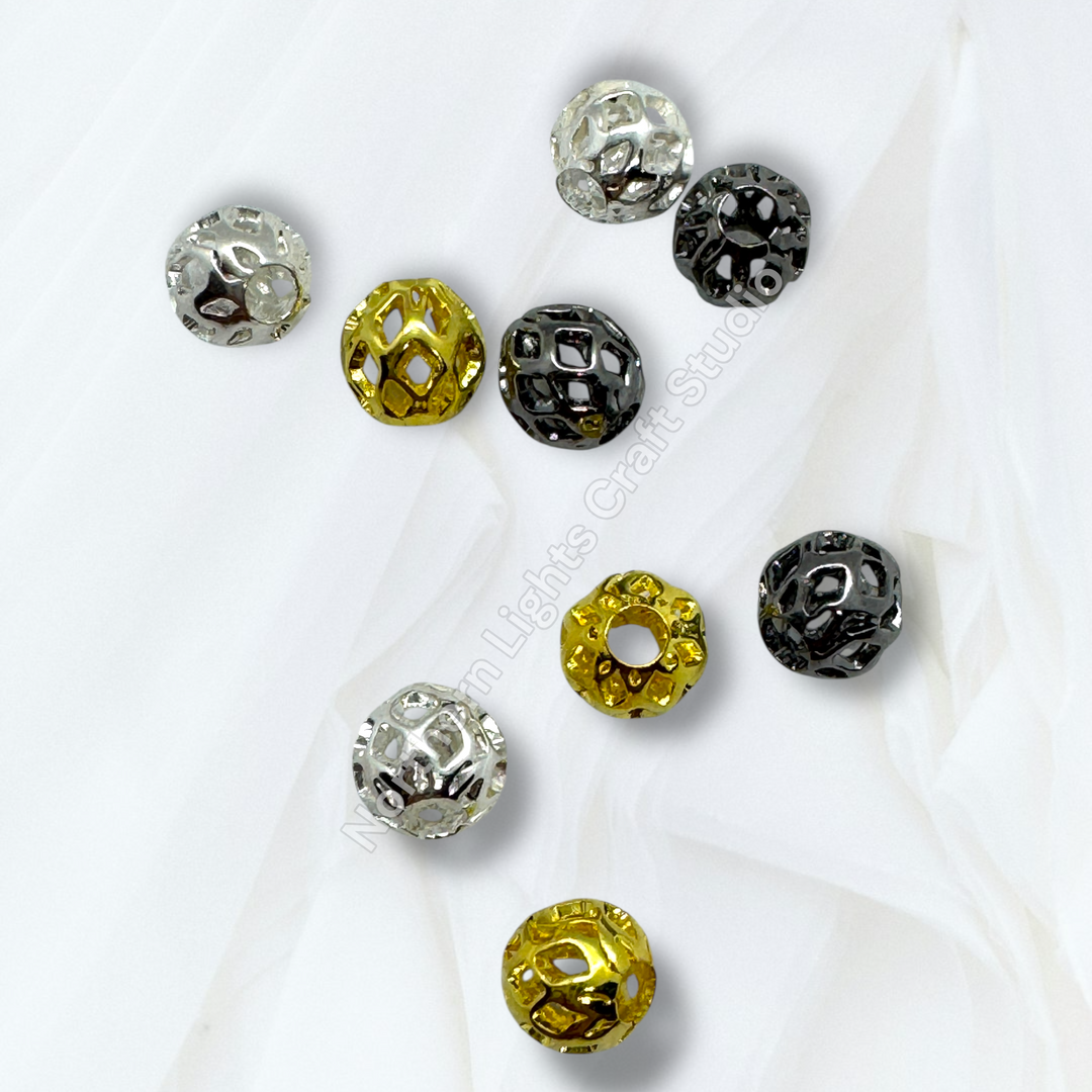 Lattice Design Metal Round 8mm Spacer Beads for Pens or Jewelry - 25pc.