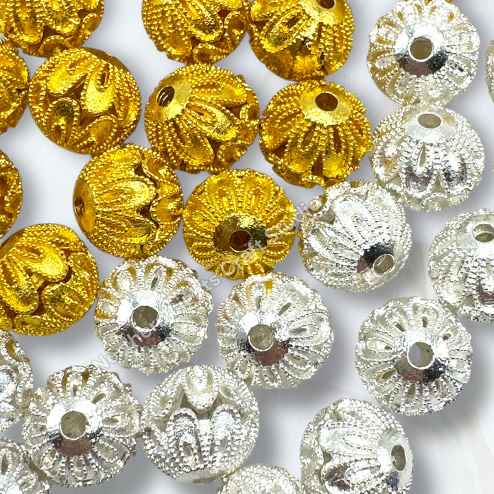 Textured Metal Filigree Copper Base Beads - 5 pc.