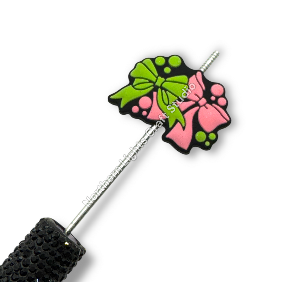 Pink Green Bow  Focal Bead