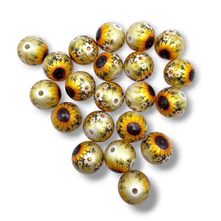 Sunflower Printed 16mm Acrylic Beads - 20pc.