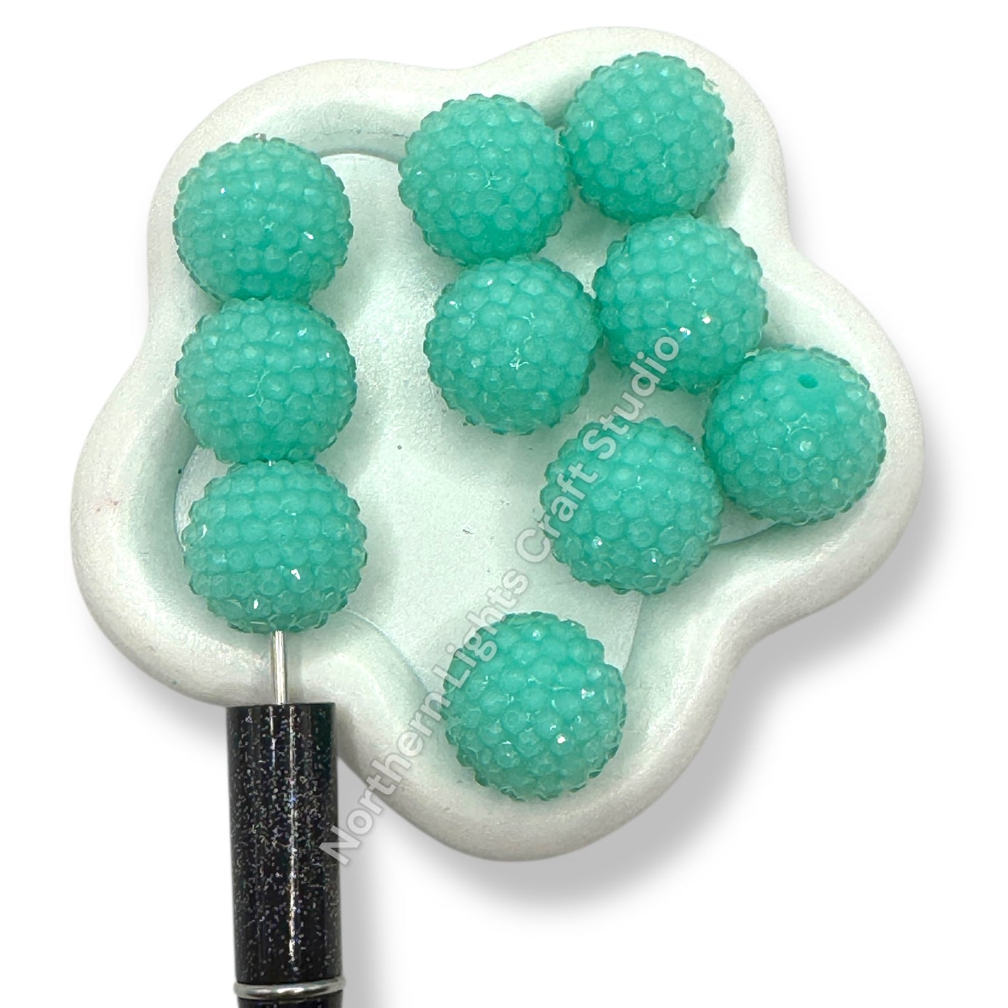 Teal Jelly Acrylic Rhinestone Bubblegum Beads - 10pc.
