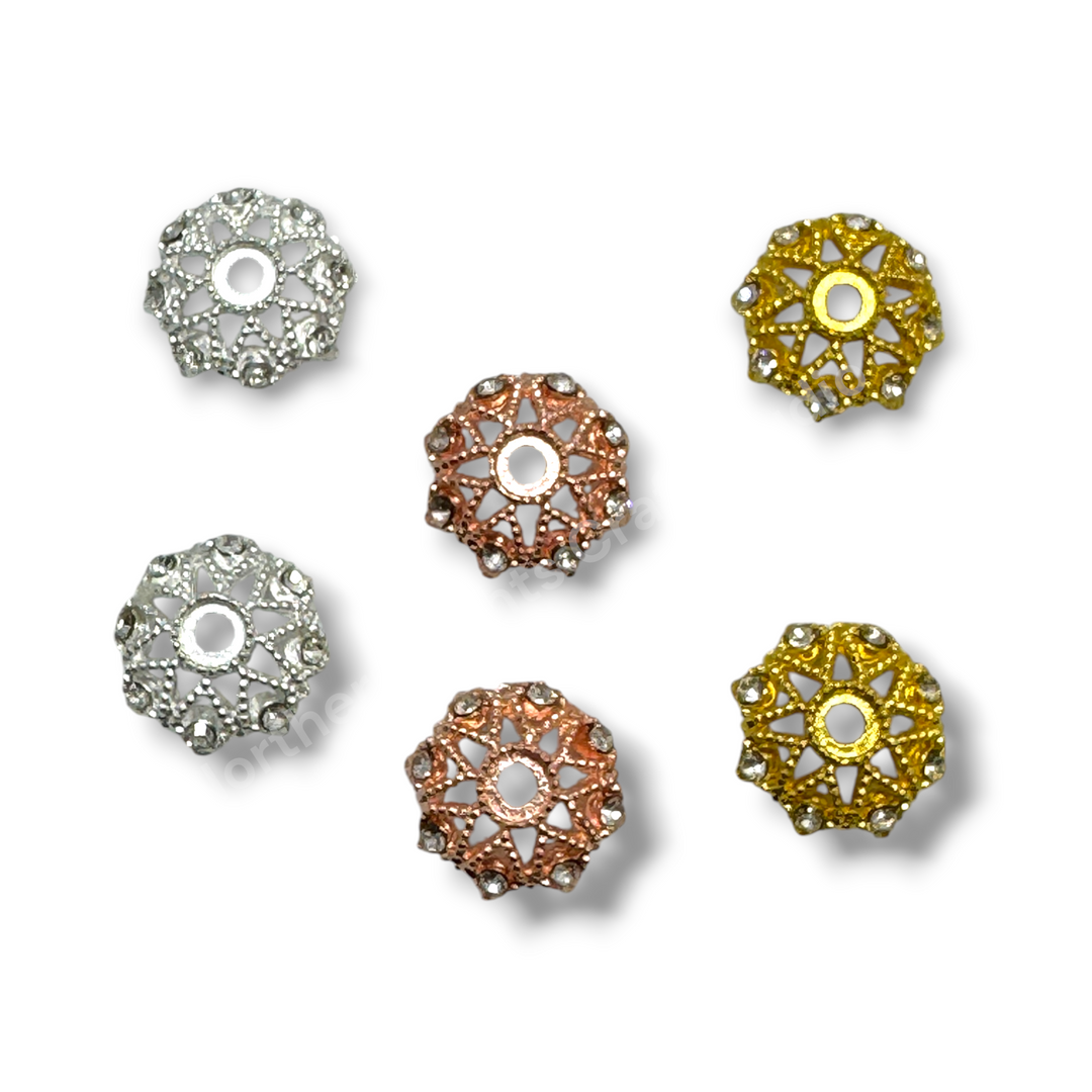 Metal  Flower Star Bead Cap With Rhinestones - 16mm -10pc.