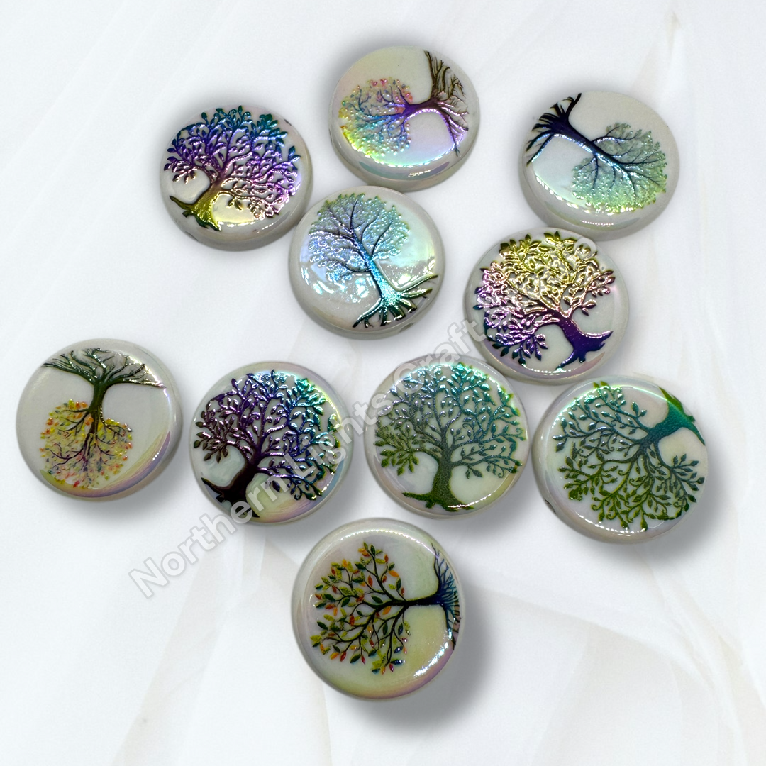 Tree Of Life UV Coated Printed Acrylic 22mm Bead Mix - 10 pc.