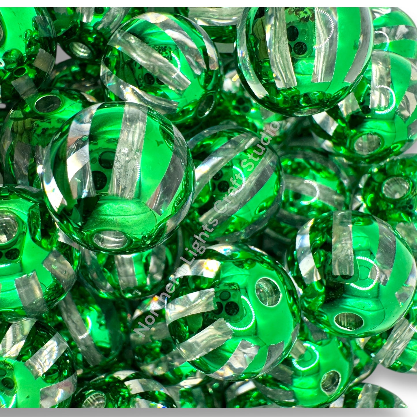 Shiny Striped 16mm Acrylic Beads - 20 pc.