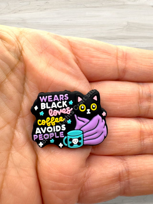 Wears Black Loves Coffee Avoids People Silicone Focal Bead