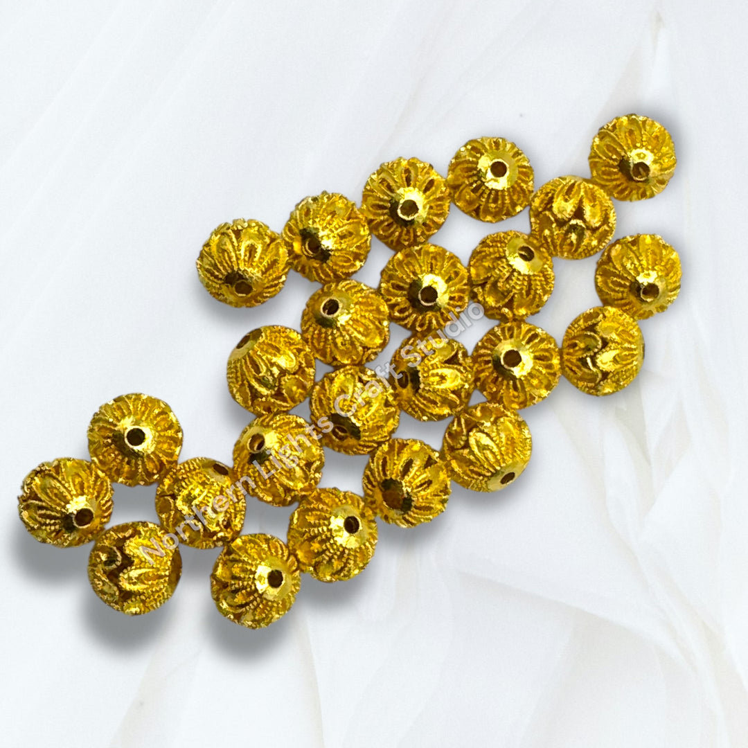 Textured Metal Filigree Copper Base Beads - 5 pc.