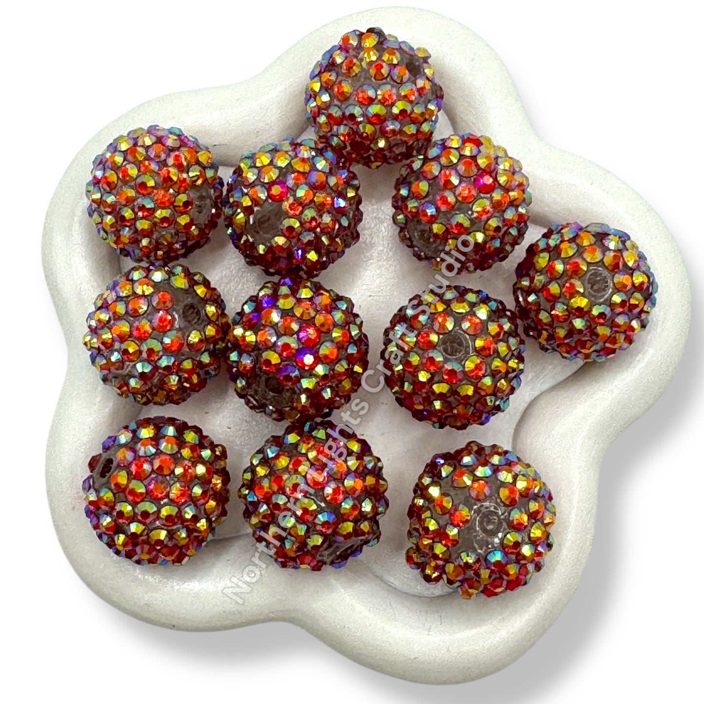 Red Clear Base AB 20mm Acrylic Rhinestone Bubblegum Beads - 10pc.