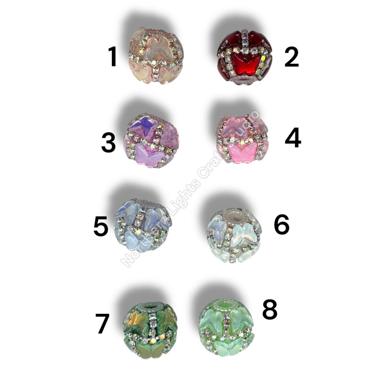 Butterfly Rhinestone Rows Fancy Indian Beads - 2pcs.