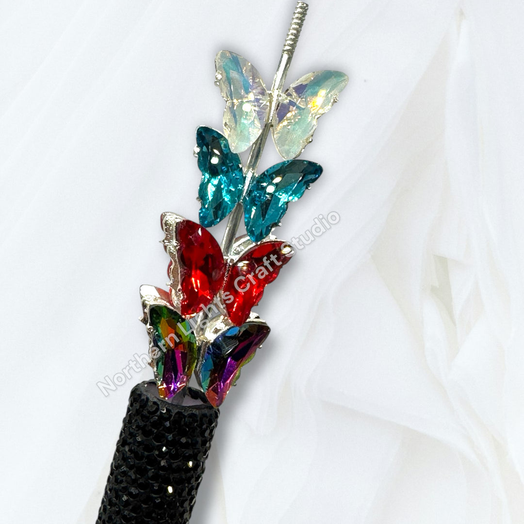 Metal Alloy Silver Crystal Butterfly Bead -2pc.