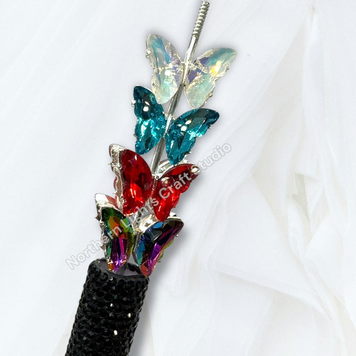 Metal Alloy Silver Crystal Butterfly Bead -2pc.
