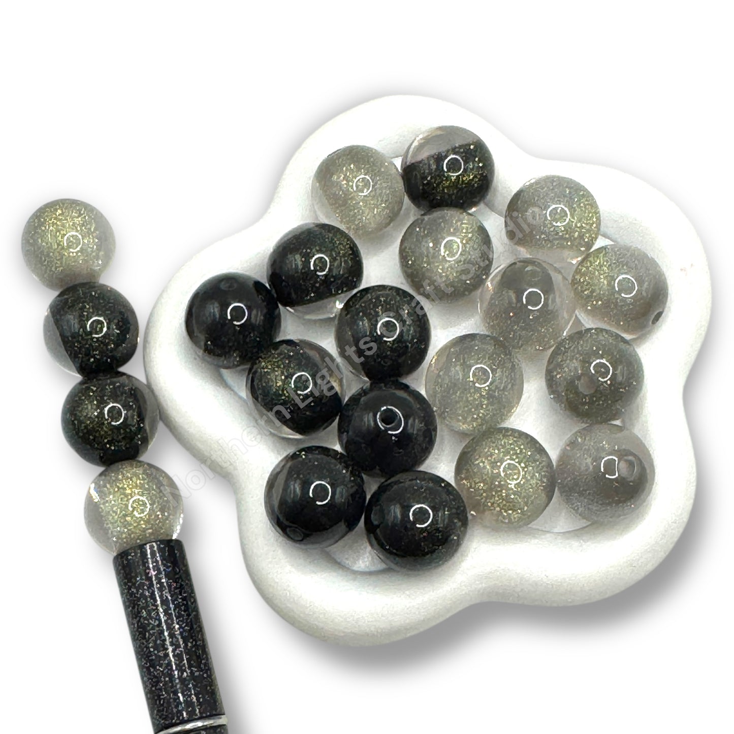 Black and Gray Glitter Mix 16mm - 20pc.
