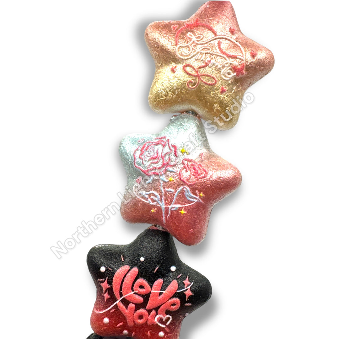 Puffy Star Valentine Theme 20mm Acrylic Beads - 10pc.