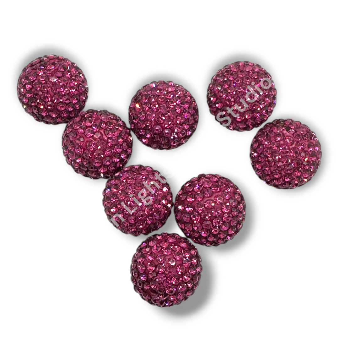 Magenta Rhinestone Clay Base Beads-16mm - 10pc.
